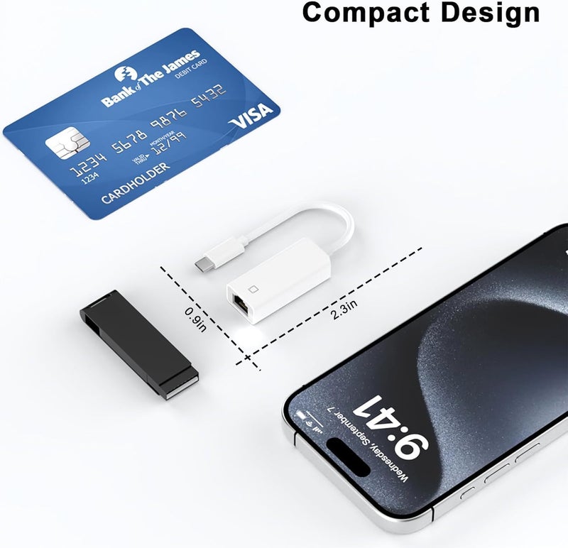 esbeecables [MFi Certified] USB C to Ethernet Adapter for iPhone 16 15, RJ45 Ethernet LAN Network Adapter with USB Type C Connector Compatible with iPhone 16/15 Pro/Max/Plus, MacBook, iPad,Supports 100Mbps - Image 4